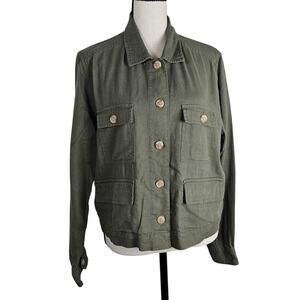 Lucky Brand Utility Jacket Women’s Medium Olive Green Linen Blend Button Front